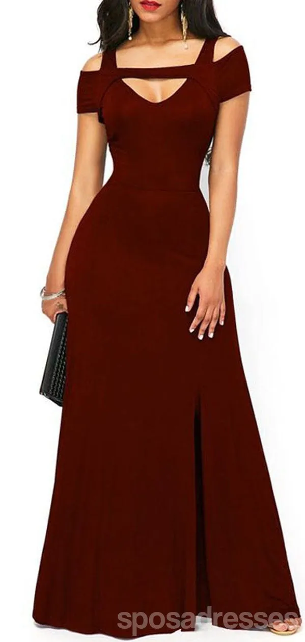 Burgundy Mermaid Off Shoulder Side Slit Long Bridesmaid Dresses,WG1572