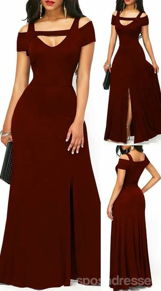 Burgundy Mermaid Off Shoulder Side Slit Long Bridesmaid Dresses,WG1572