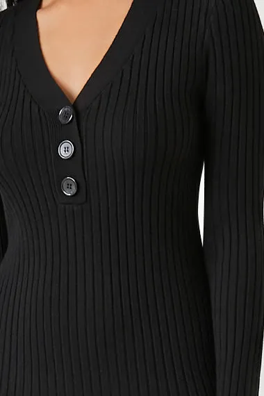 Button-Front Midi Sweater Dress