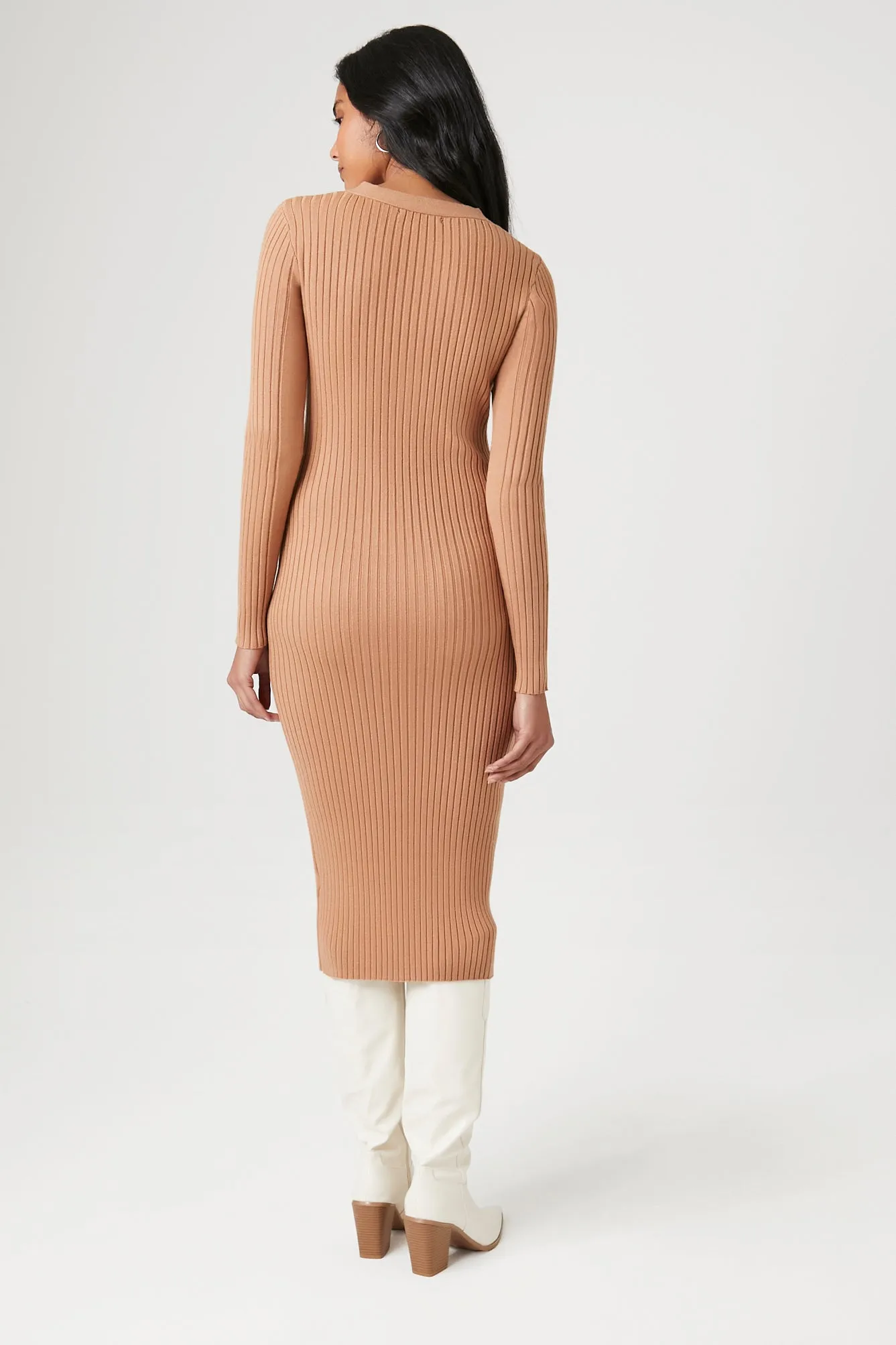 Button-Front Midi Sweater Dress