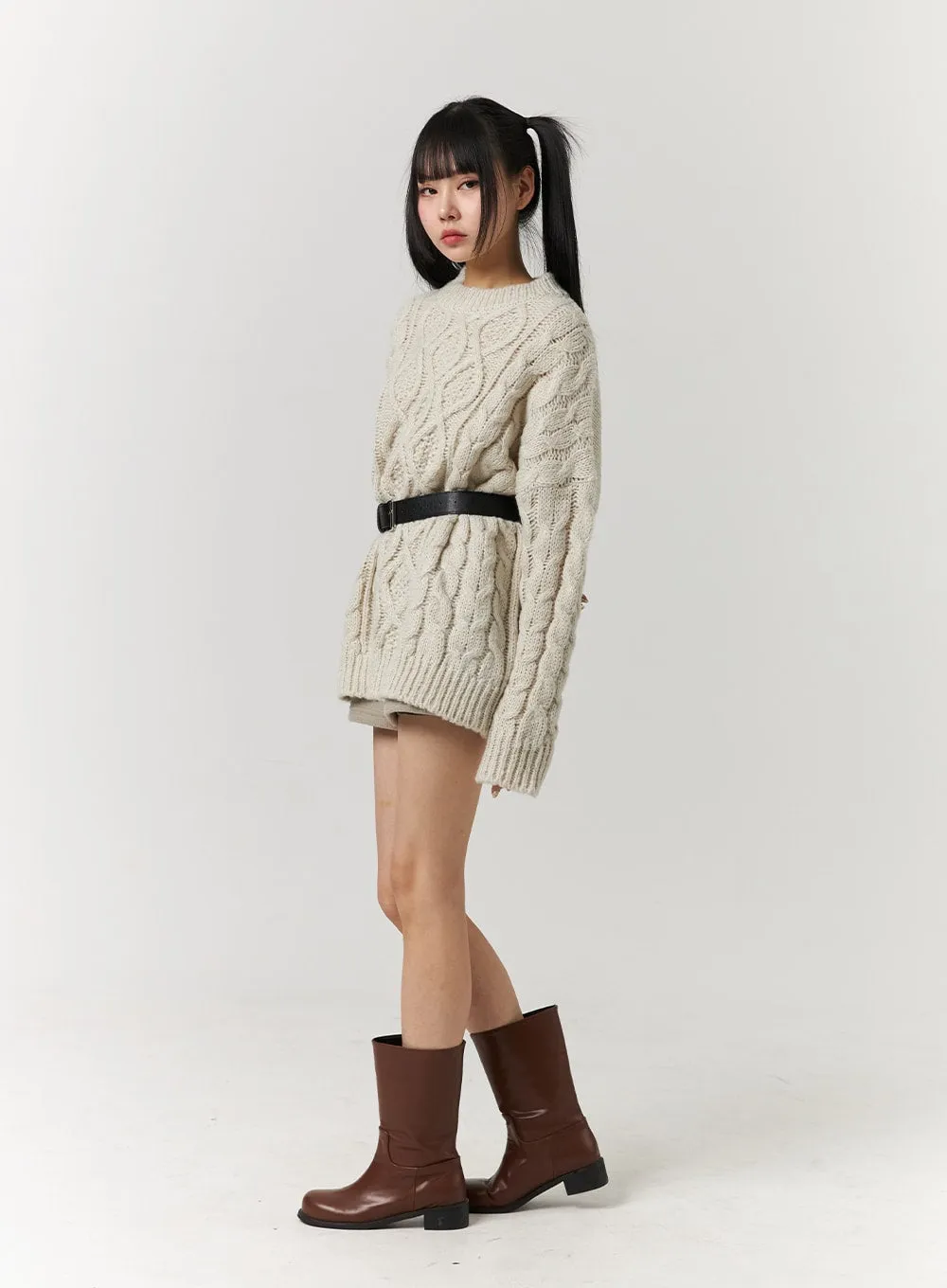 Cable Knit Sweater Mini Dress CJ405