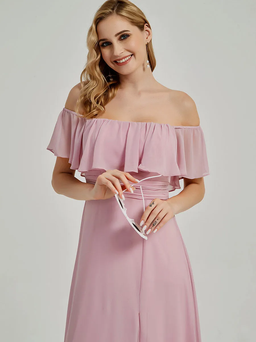 Canyon Rose Convertible Ruffle Sleeves Chiffon Maxi Bridesmaid Dresses