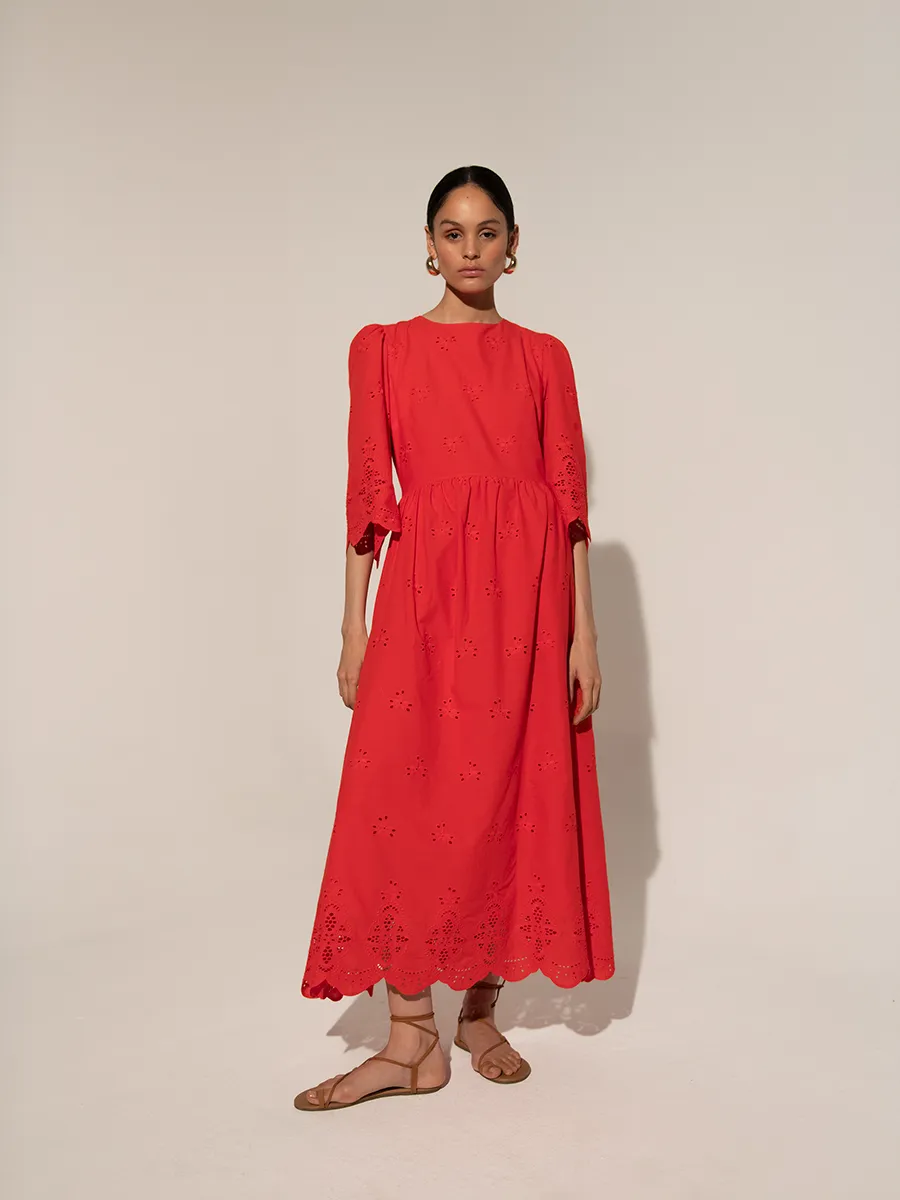 Carla Broderie Anglaise Maxi Dress - Red