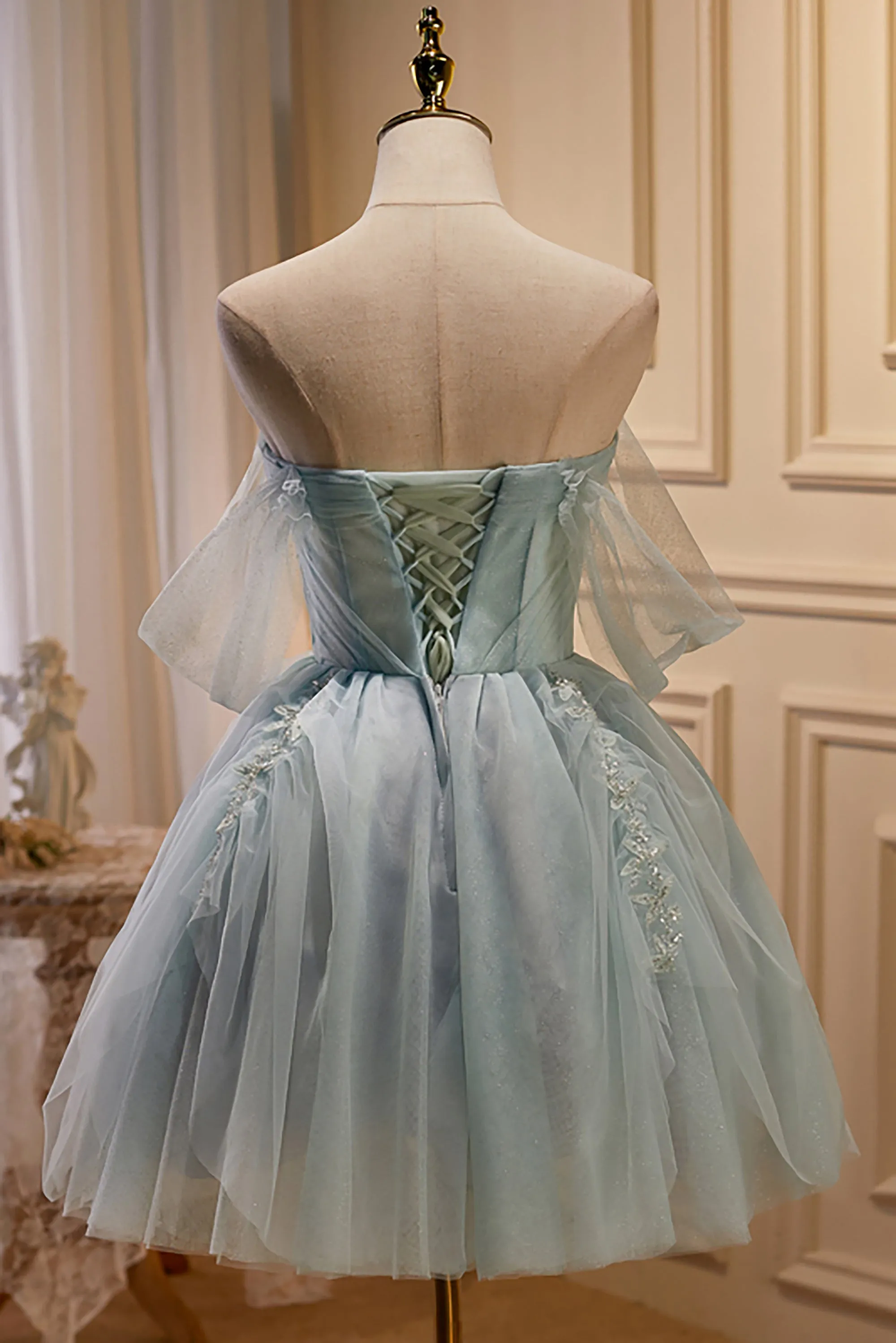 Charming Blue Off The Shoulder A Line Tulle Short Homecoming Dresses