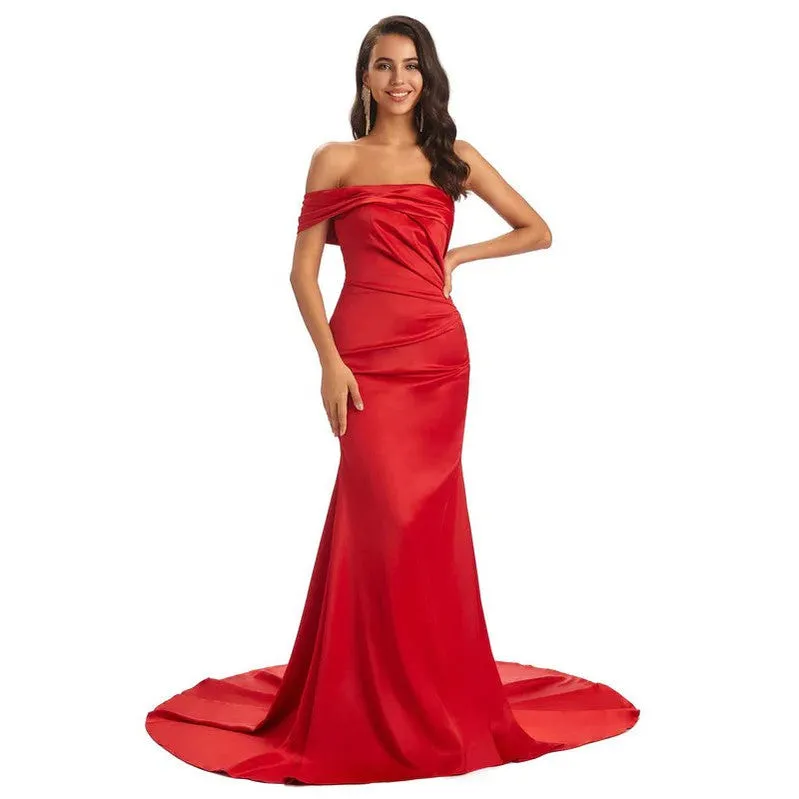 Charming Watermelon Red Mermaid One Shoulder Long Bridesmaid Dresses,WG1454