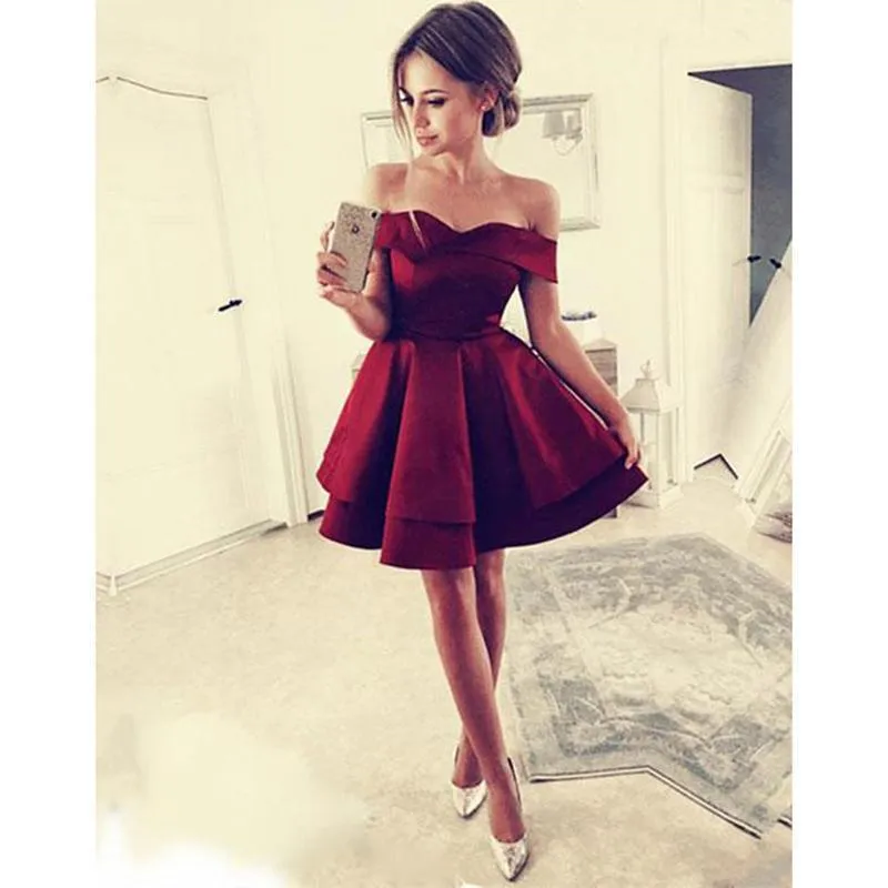 Cheap Simple Off Shoulder Dark Red Homecoming Dresses 2018, BDY0197