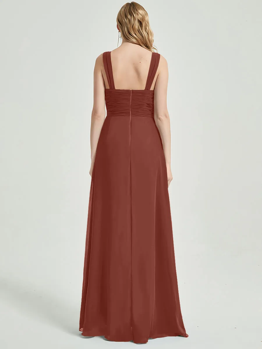 Cinnamon Rose Sweetheart Straps A-Line Maxi Chiffon Bridesmaid Dresses