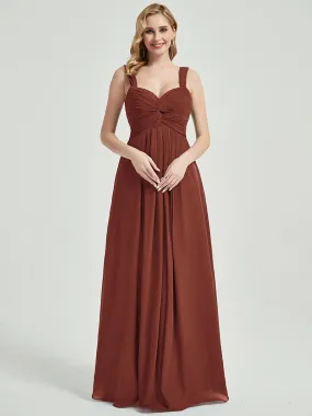 Cinnamon Rose Sweetheart Straps A-Line Maxi Chiffon Bridesmaid Dresses