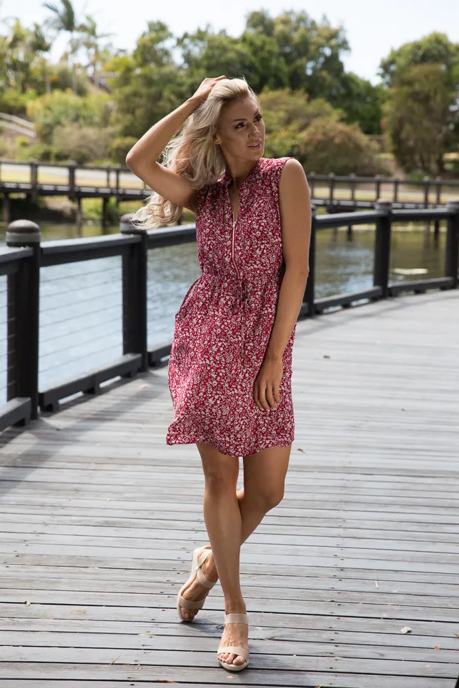 Cleo Red Floral Zip Front Dress