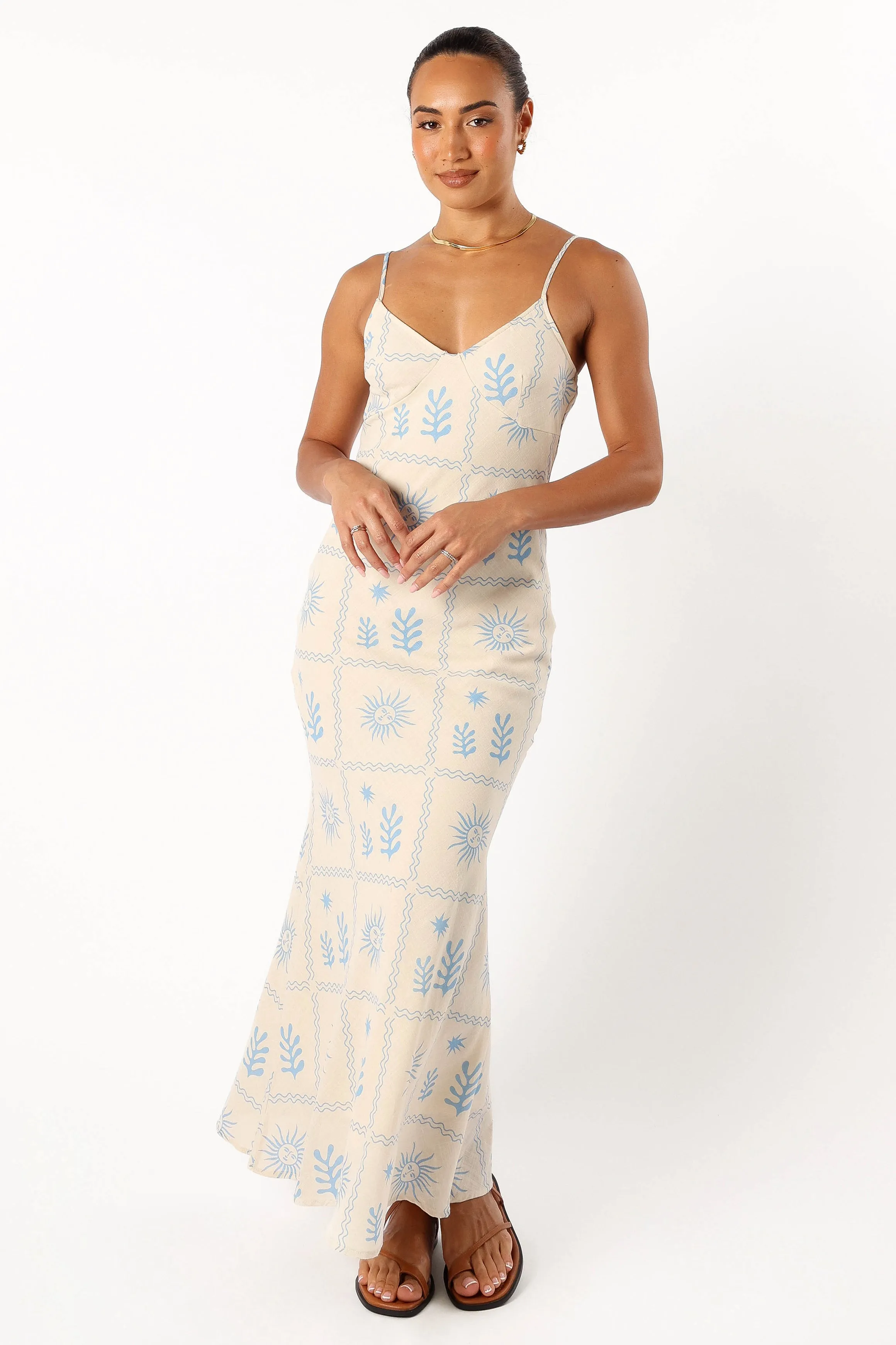 Coco Maxi Slip Dress - Blue Cream