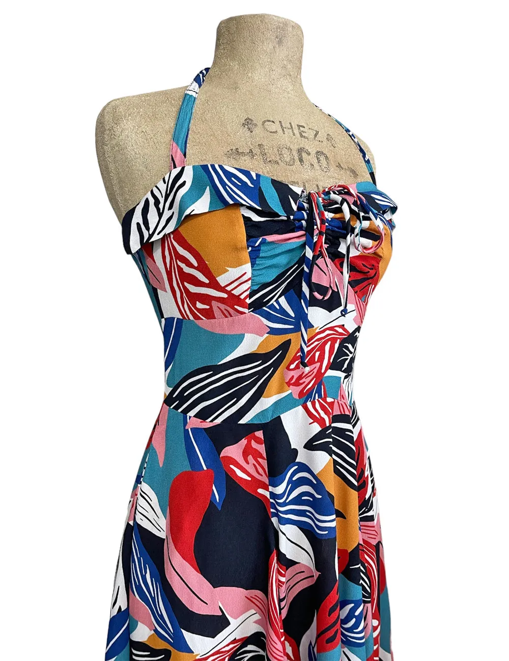 Colorful Tropical Leaves 1940s Marta Halter Swing Dress