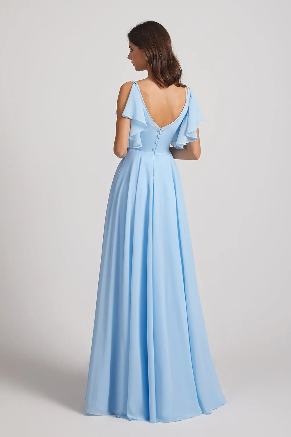 Crinkle Chiffon Bridesmaid Dresses with Open Flutter Sleeves (AF0097)