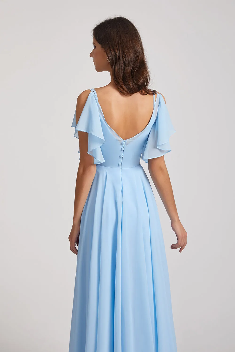 Crinkle Chiffon Bridesmaid Dresses with Open Flutter Sleeves (AF0097)