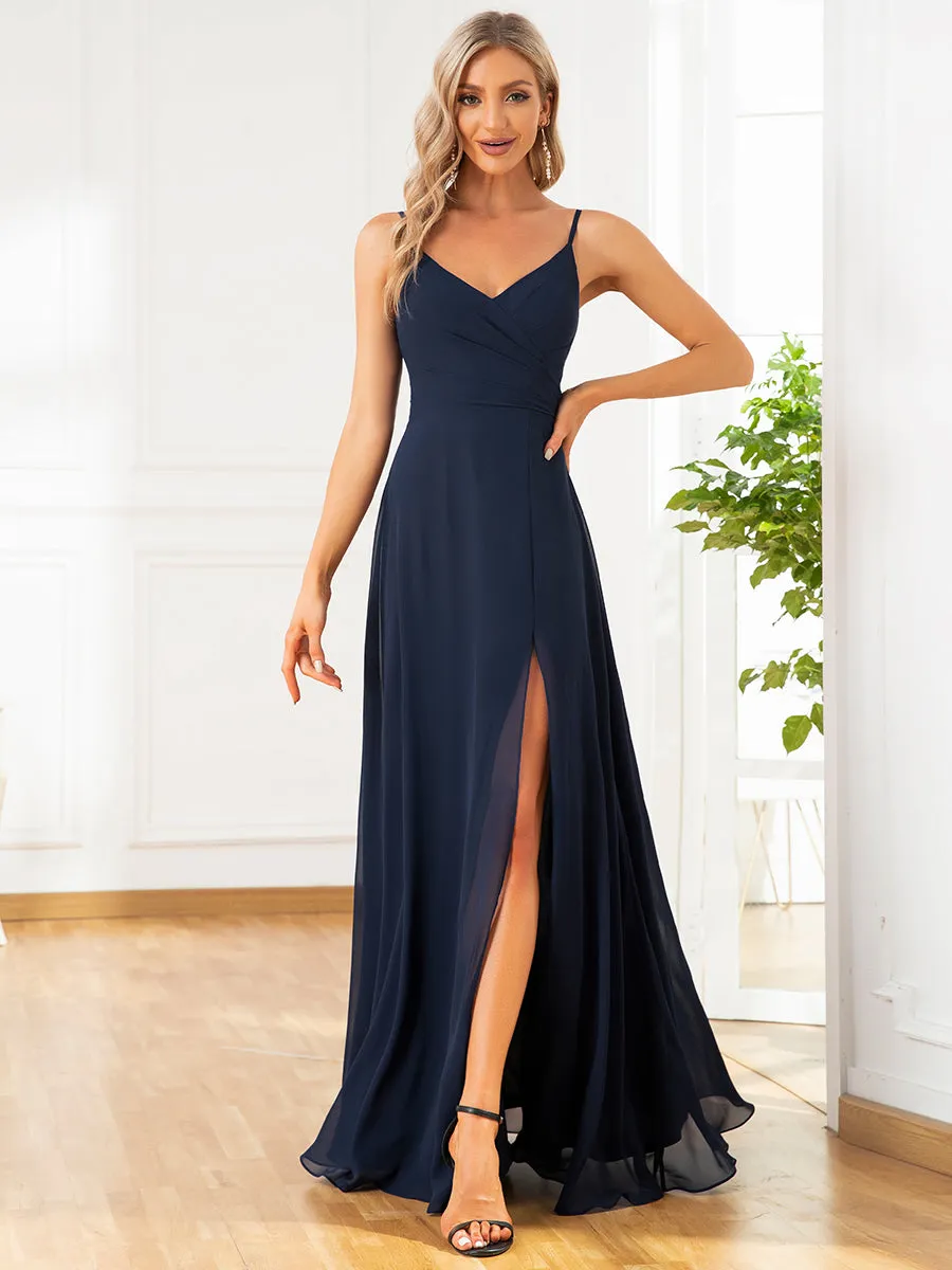 Custom Size Elegant Spaghetti Straps Wholesale Chiffon Bridesmaid Dresses