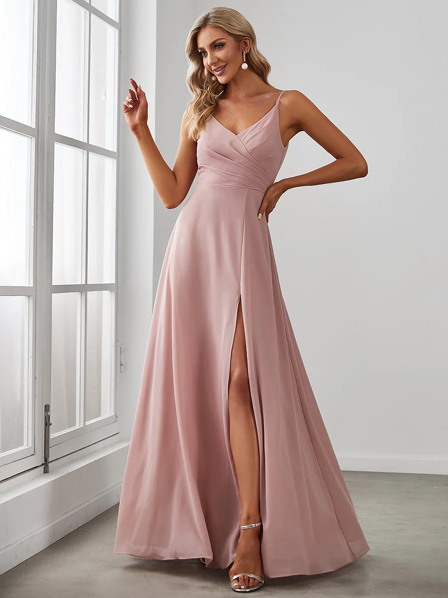 Custom Size Elegant Spaghetti Straps Wholesale Chiffon Bridesmaid Dresses