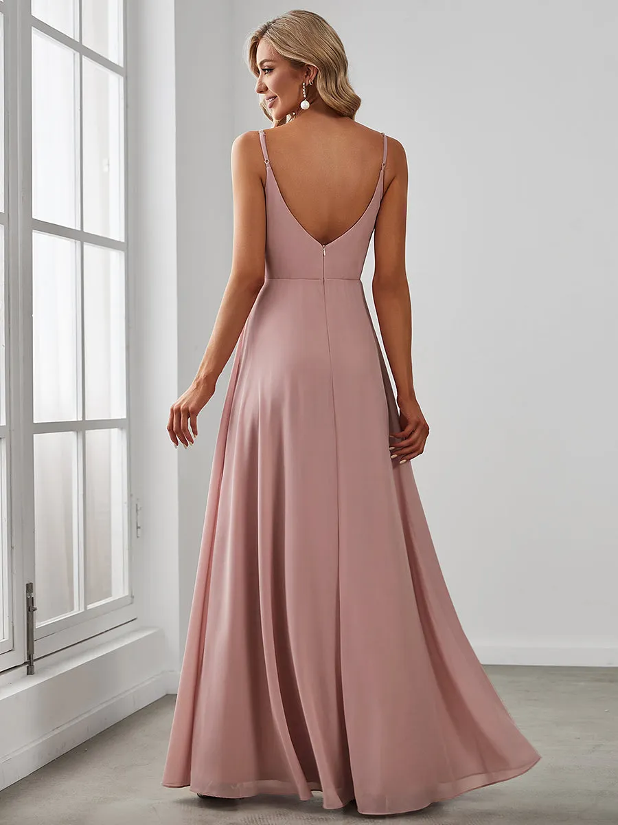 Custom Size Elegant Spaghetti Straps Wholesale Chiffon Bridesmaid Dresses