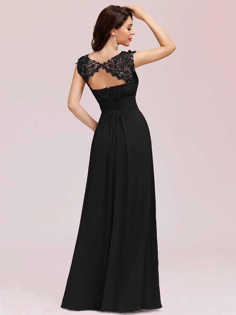 Custom Size Lacey Neckline Open Back Ruched Bust Evening Dresses