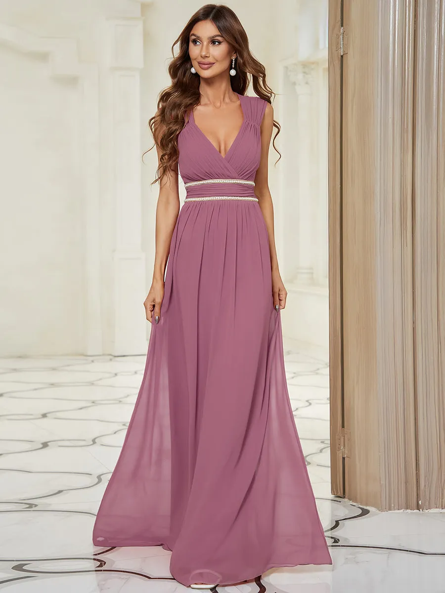 Custom Size Sleeveless Floor Length V Neck Wholesale Bridesmaid dresses