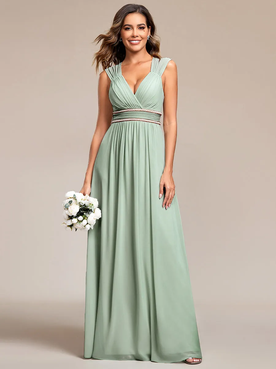 Custom Size Sleeveless Floor Length V Neck Wholesale Bridesmaid dresses