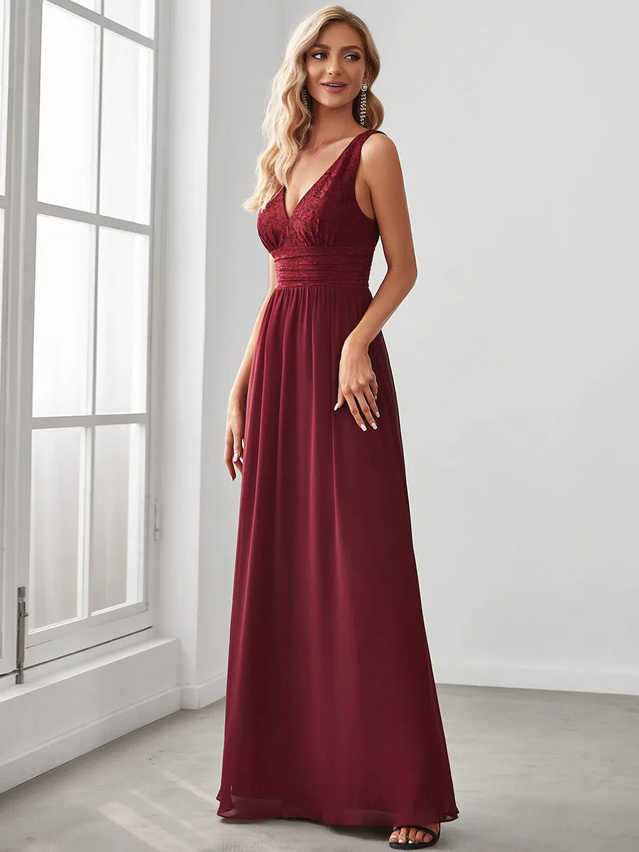 Deep V Neck A Line Sleeveless Wholesale Bridesmaid Dresses