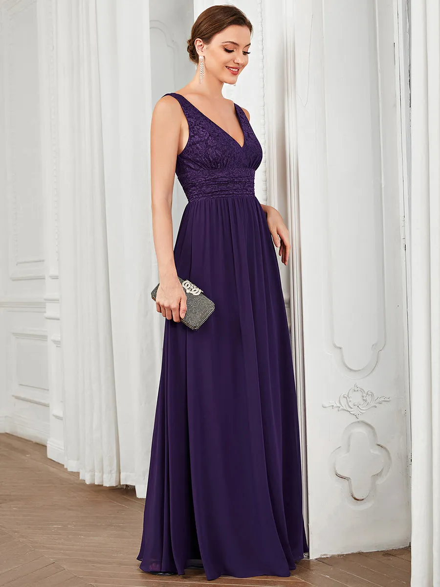 Deep V Neck A Line Sleeveless Wholesale Bridesmaid Dresses