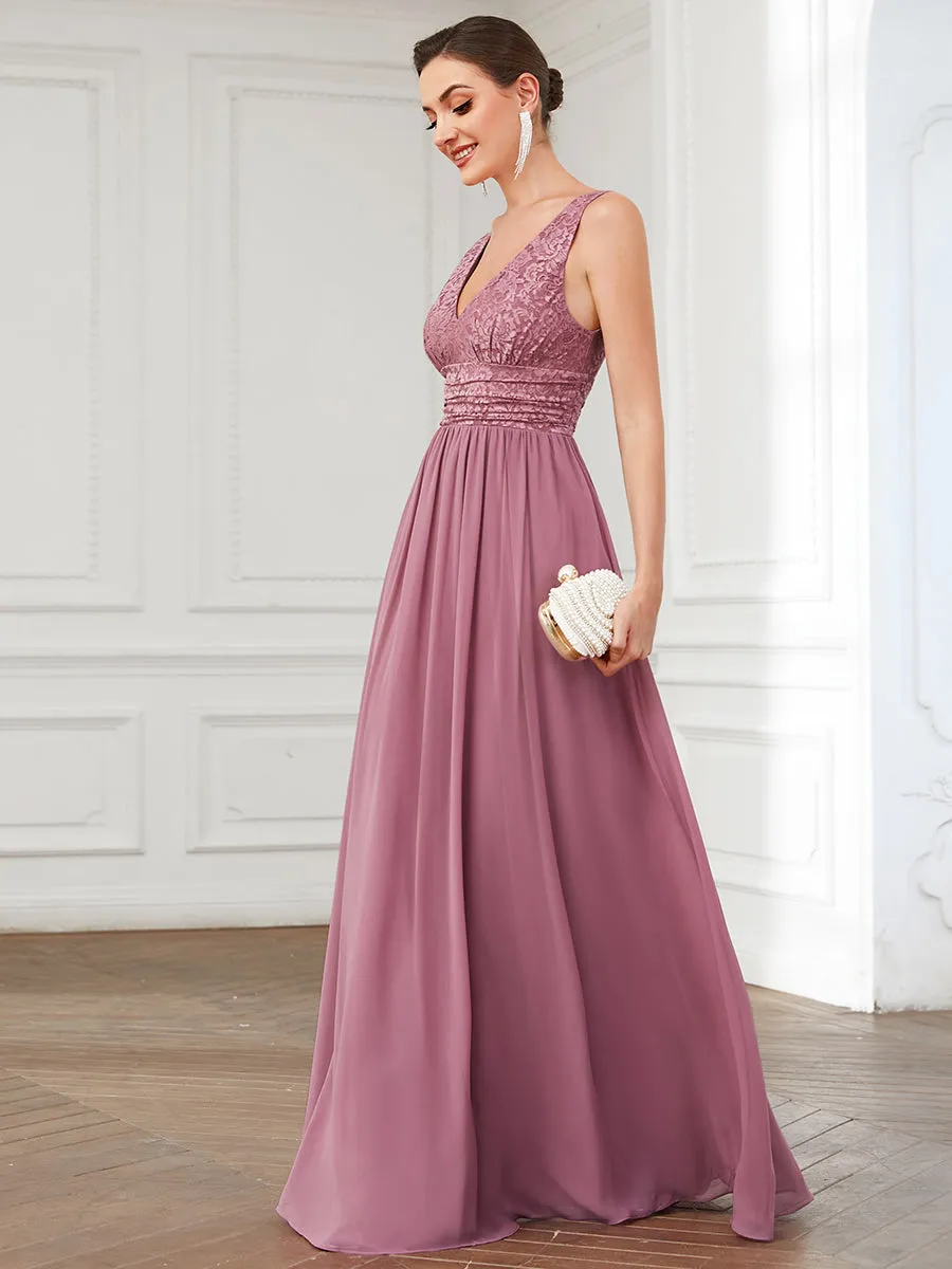 Deep V Neck A Line Sleeveless Wholesale Bridesmaid Dresses