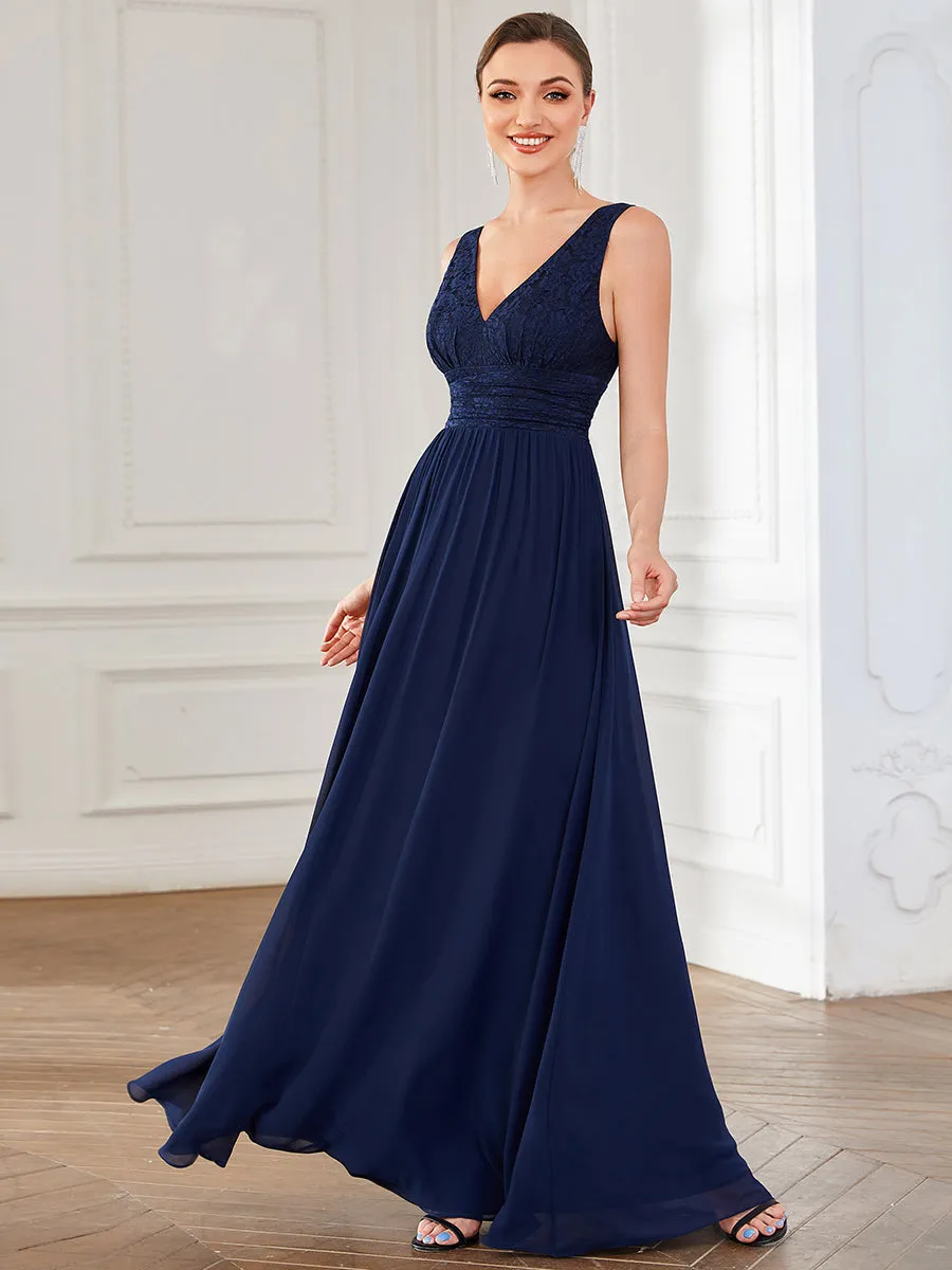 Deep V Neck A Line Sleeveless Wholesale Bridesmaid Dresses