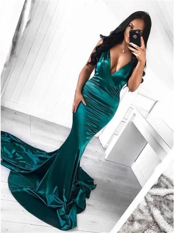 Deep V-neck Sexy Prom Dresses, Mermaid Prom Dresses, Shiny Prom Dresses, Prom Dresses, BG0412