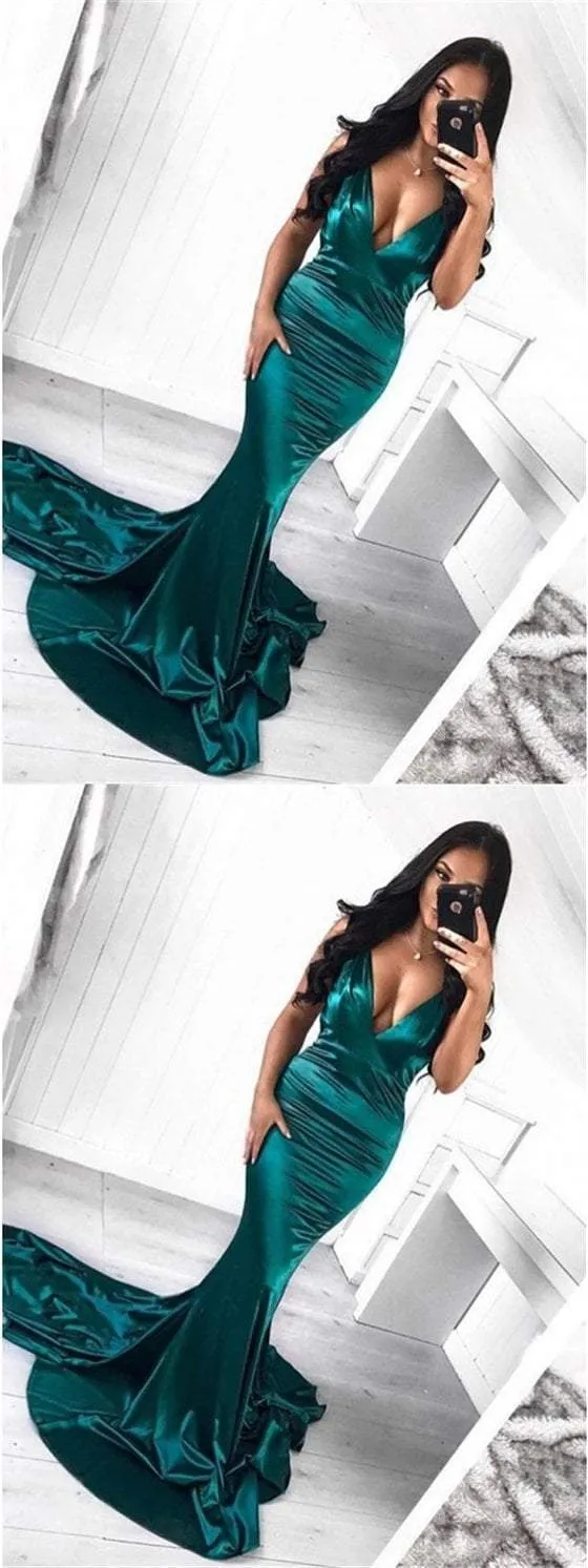 Deep V-neck Sexy Prom Dresses, Mermaid Prom Dresses, Shiny Prom Dresses, Prom Dresses, BG0412