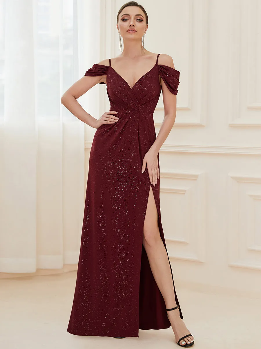 Deep V Neck Wholesale Long Evening Dresses with Split