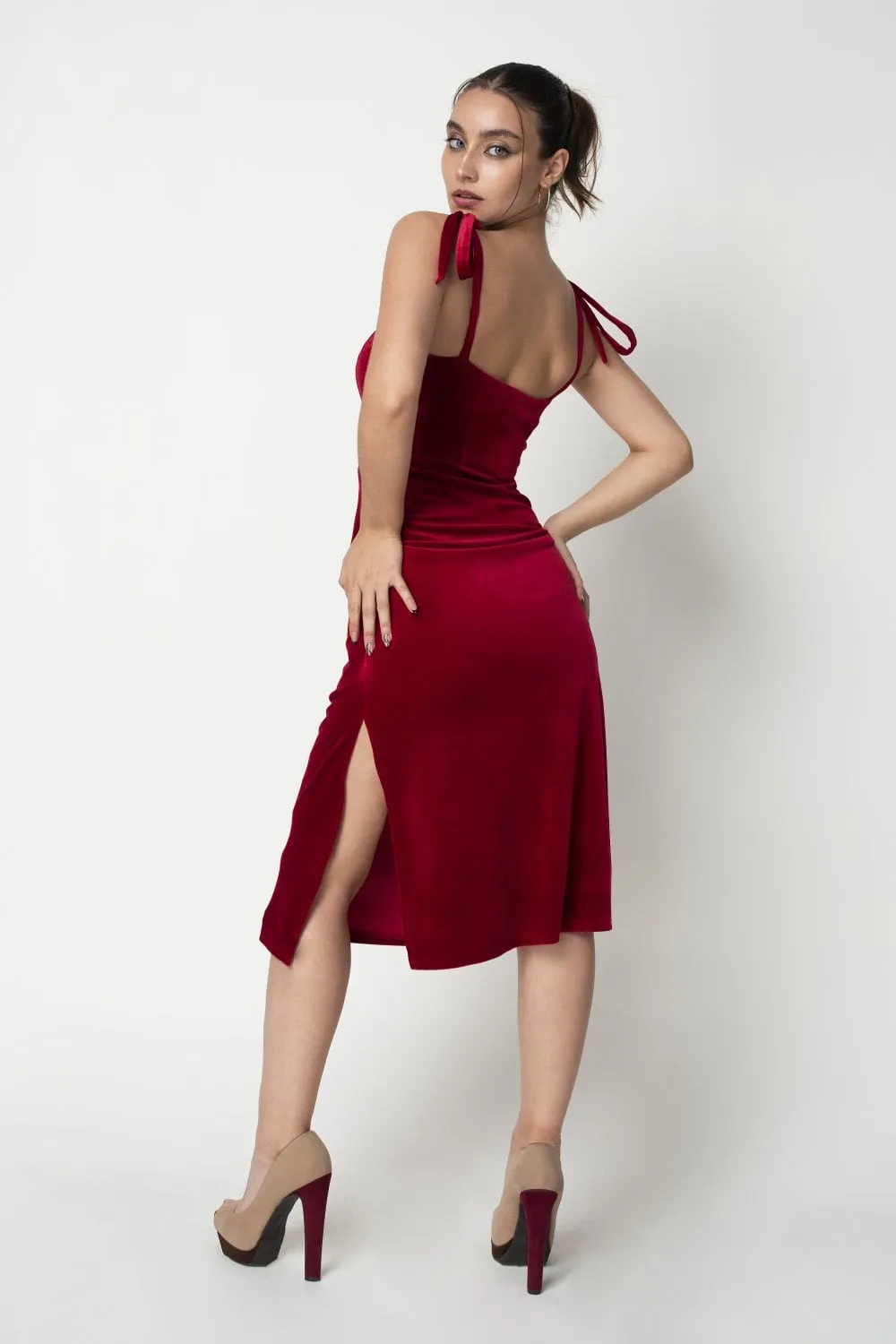 Double Second Red Corset Velvet Dress