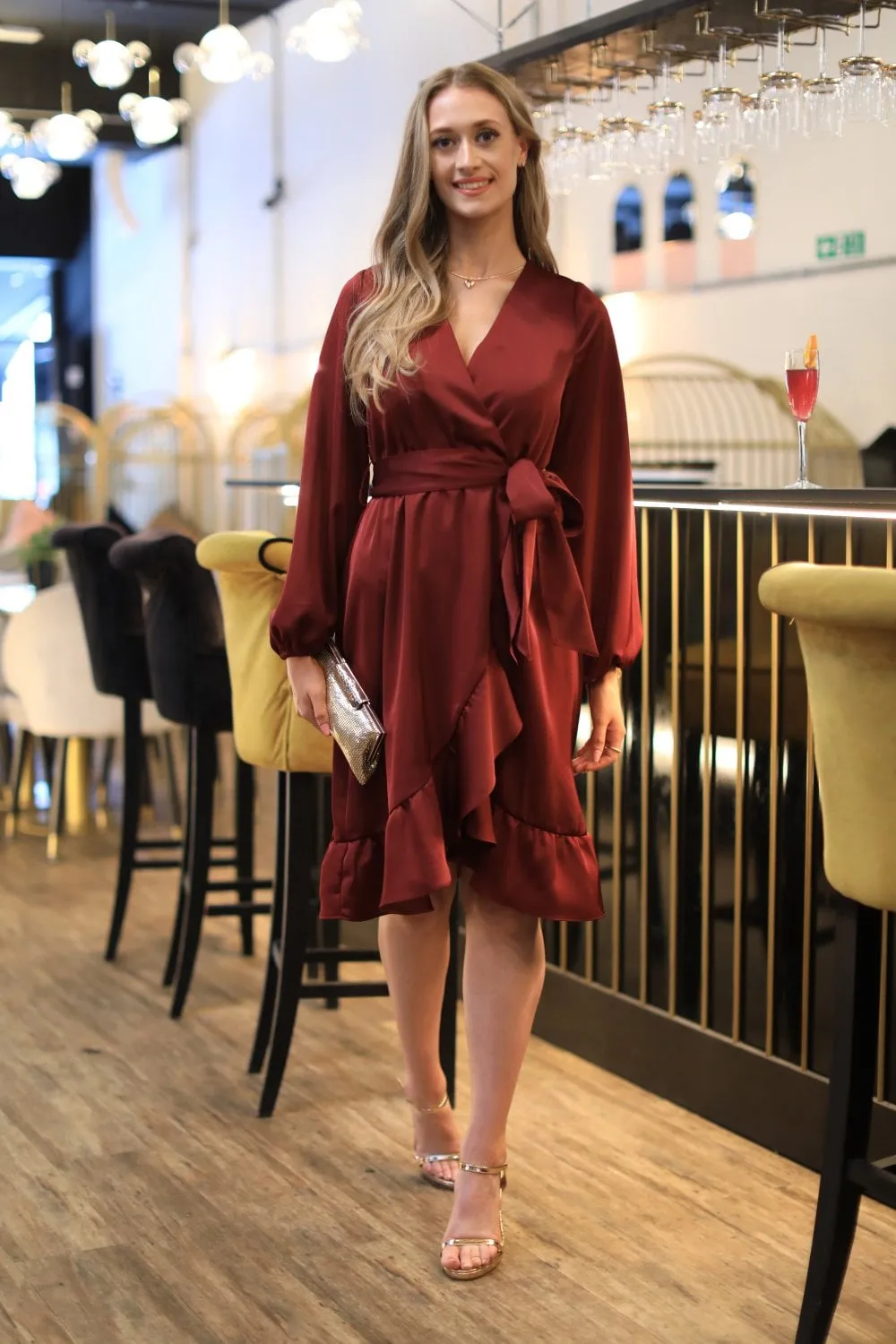 Double Second Red Frill Wrap Dress