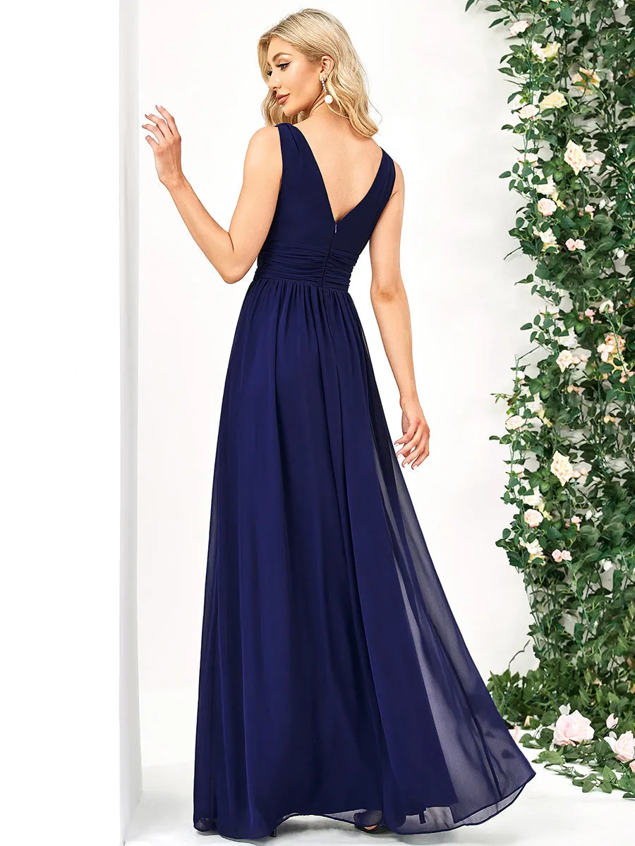 Elegant Double V-Neck Maxi Long Bridesmaid Dresses