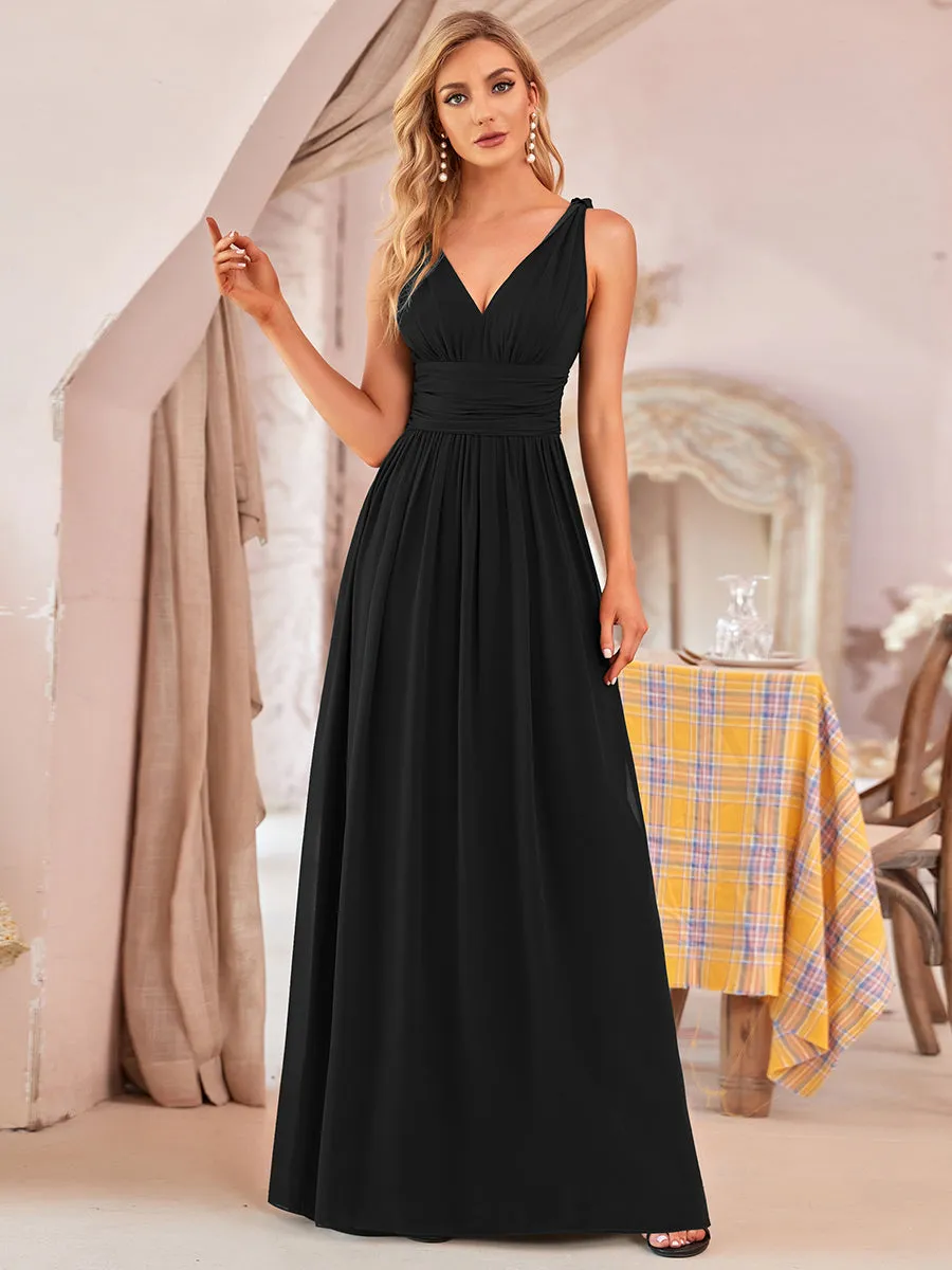 Elegant Double V-Neck Maxi Long Bridesmaid Dresses