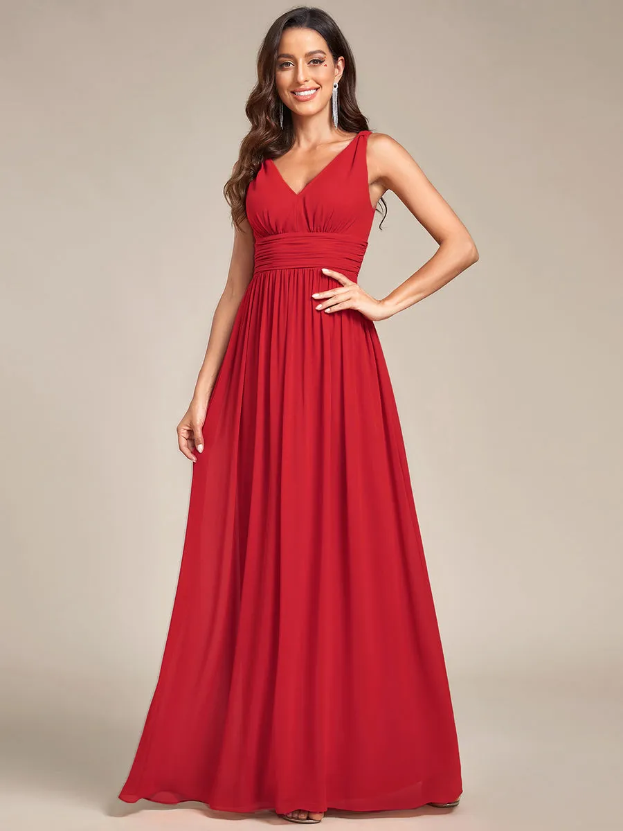 Elegant Double V-Neck Maxi Long Bridesmaid Dresses