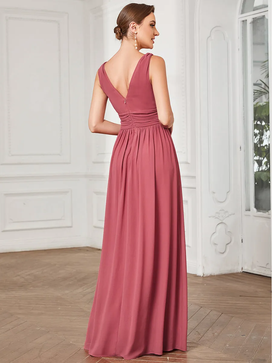 Elegant Double V-Neck Maxi Long Bridesmaid Dresses