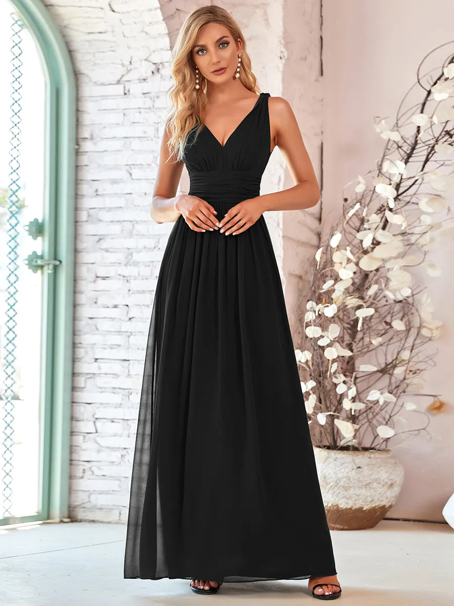 Elegant Double V-Neck Maxi Long Bridesmaid Dresses