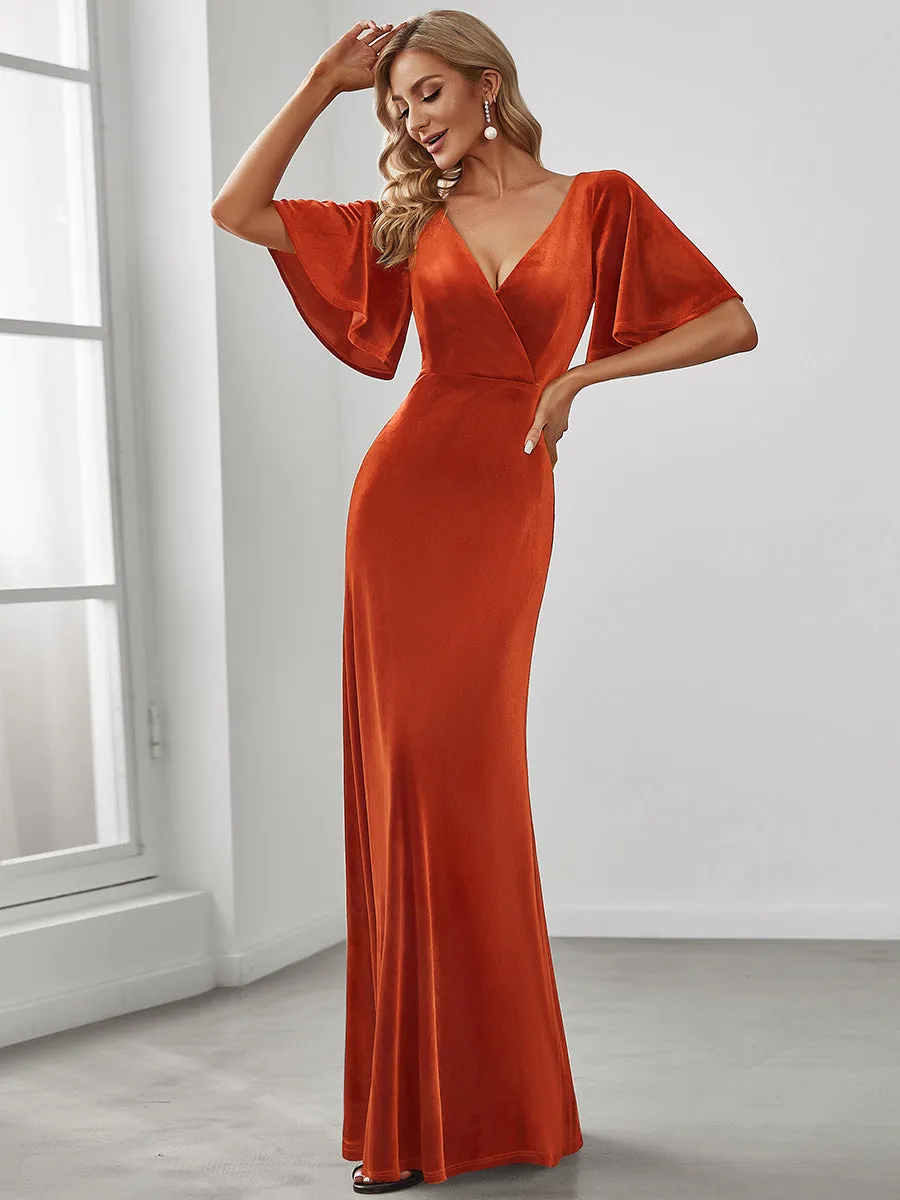 Elegant Double V Neck Velvet Wholesale Party Dresses for Women