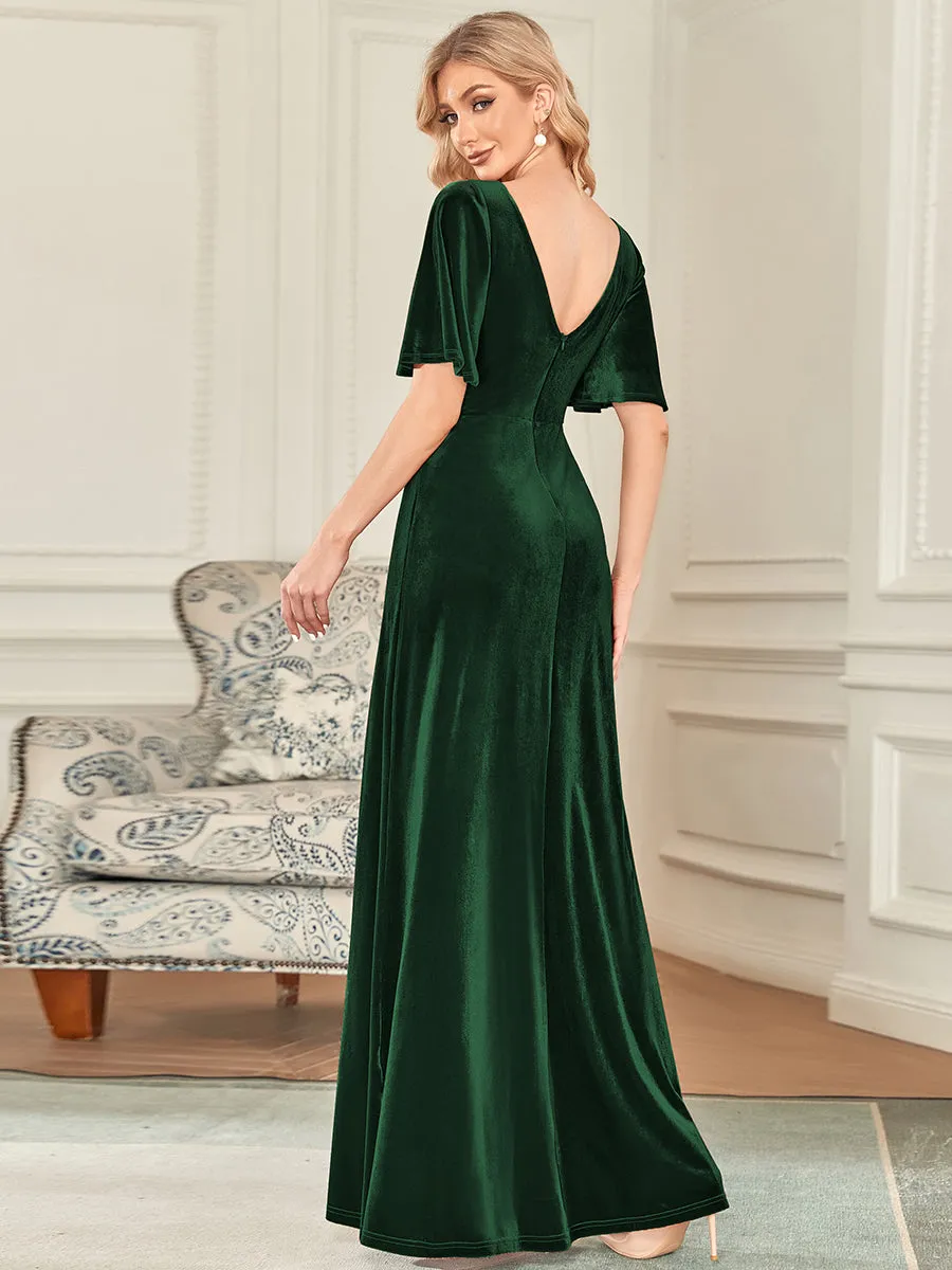 Elegant Double V Neck Velvet Wholesale Party Dresses for Women