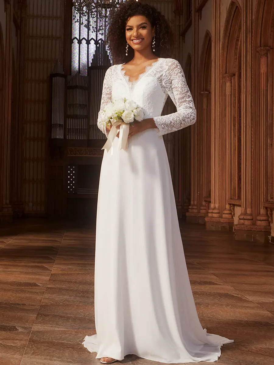 Elegant Hollow Lace V Neck Wholesale Wedding Dresses