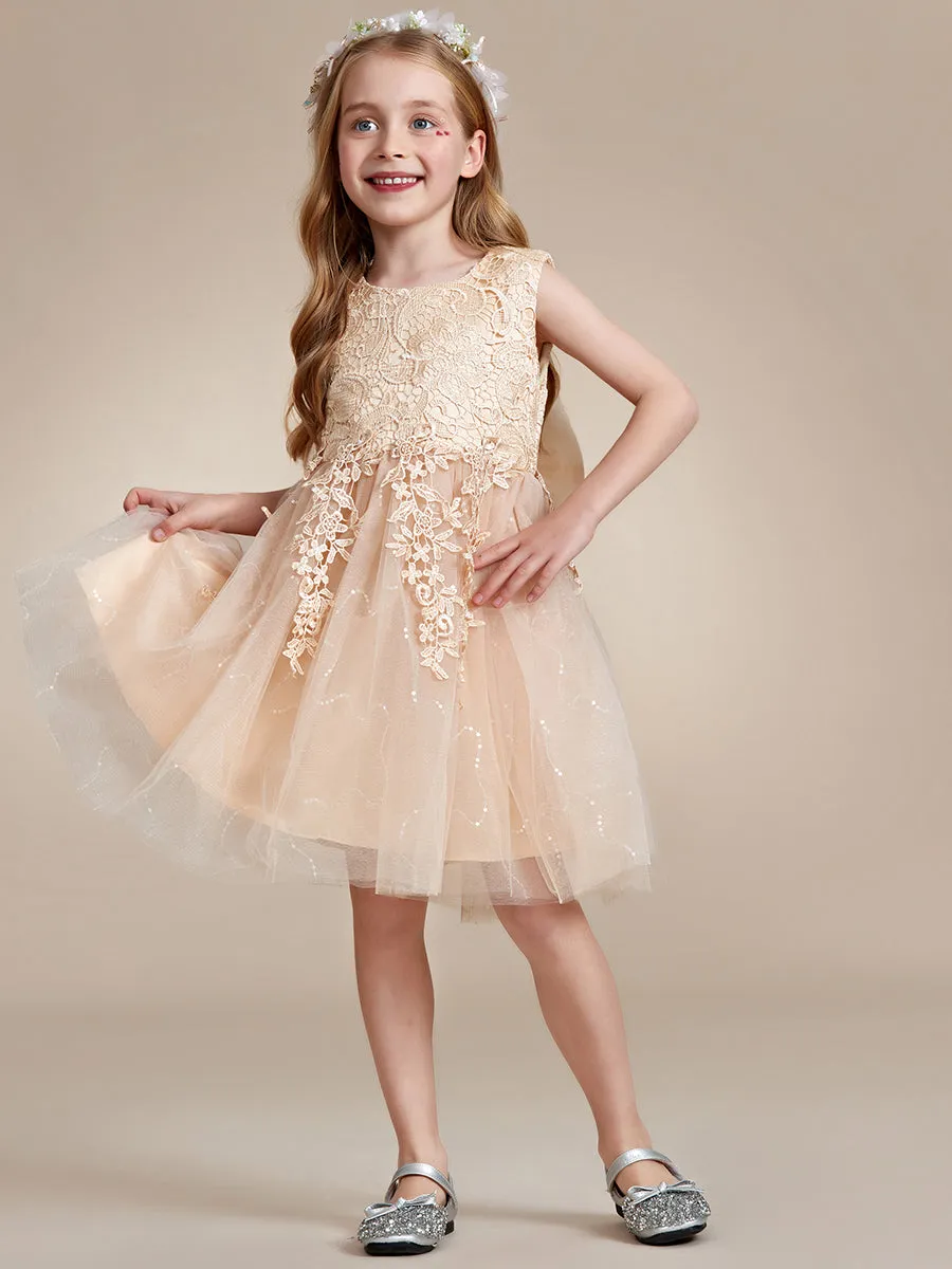 Elegant Lace Sleeveless Embroidered A-Line Flower Girl Dresses