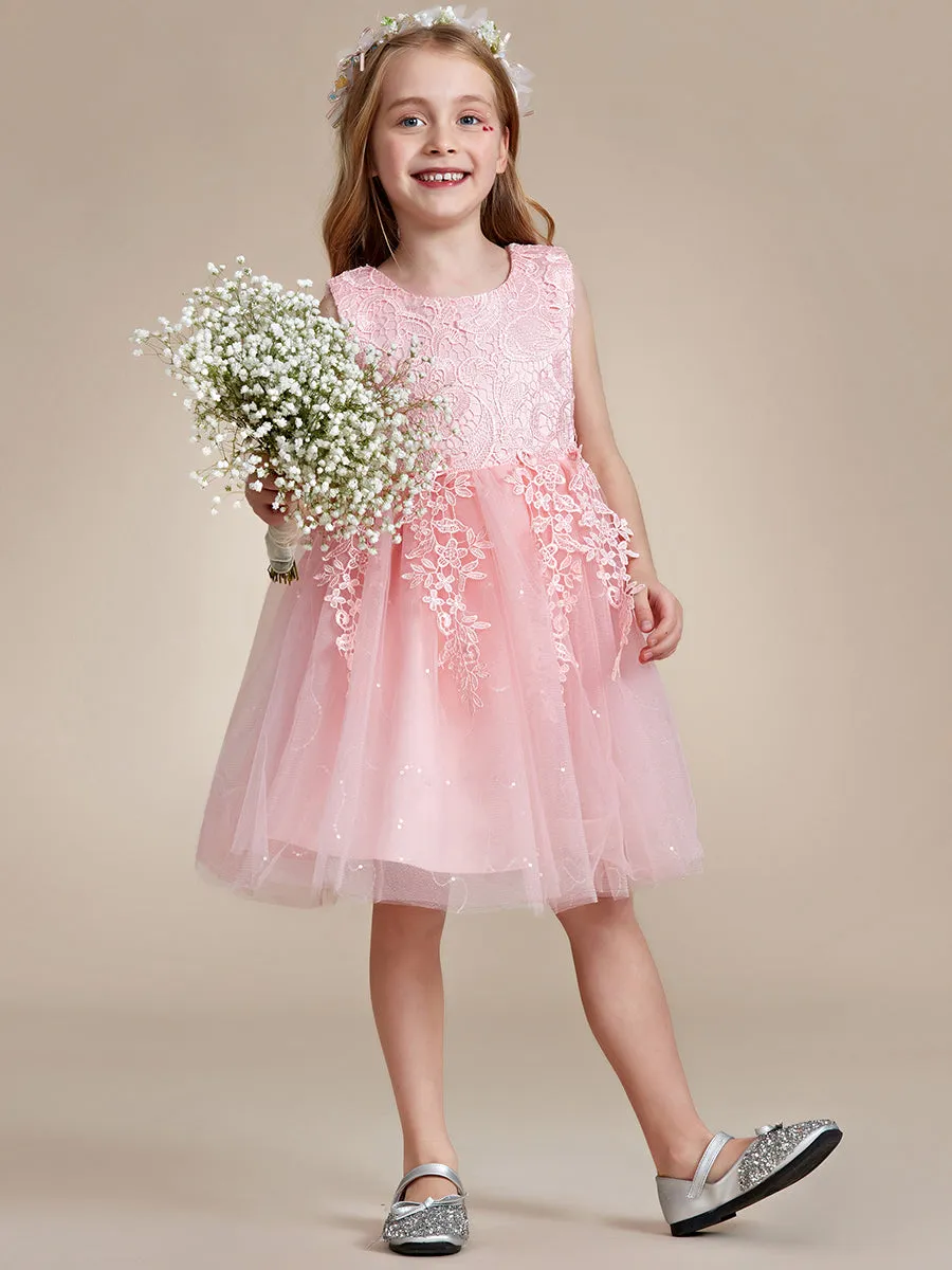 Elegant Lace Sleeveless Embroidered A-Line Flower Girl Dresses