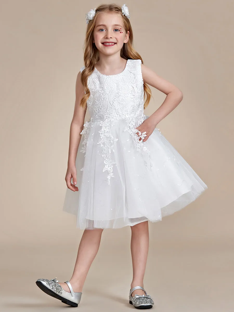 Elegant Lace Sleeveless Embroidered A-Line Flower Girl Dresses