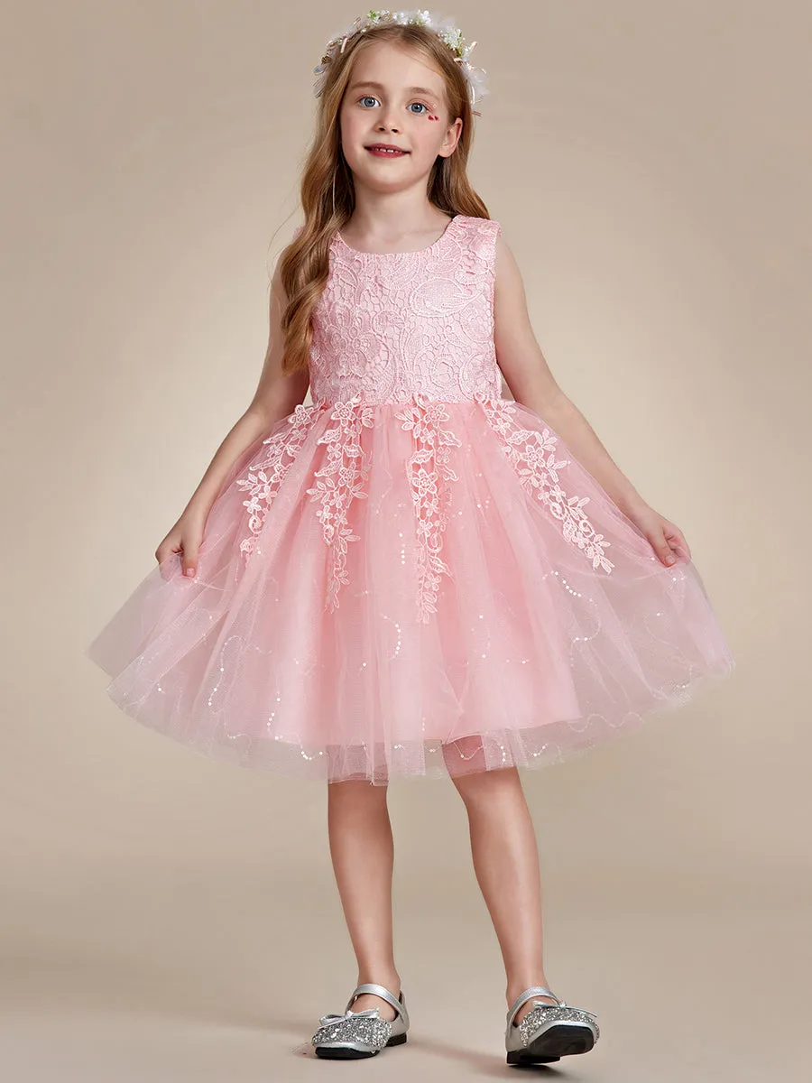 Elegant Lace Sleeveless Embroidered A-Line Flower Girl Dresses