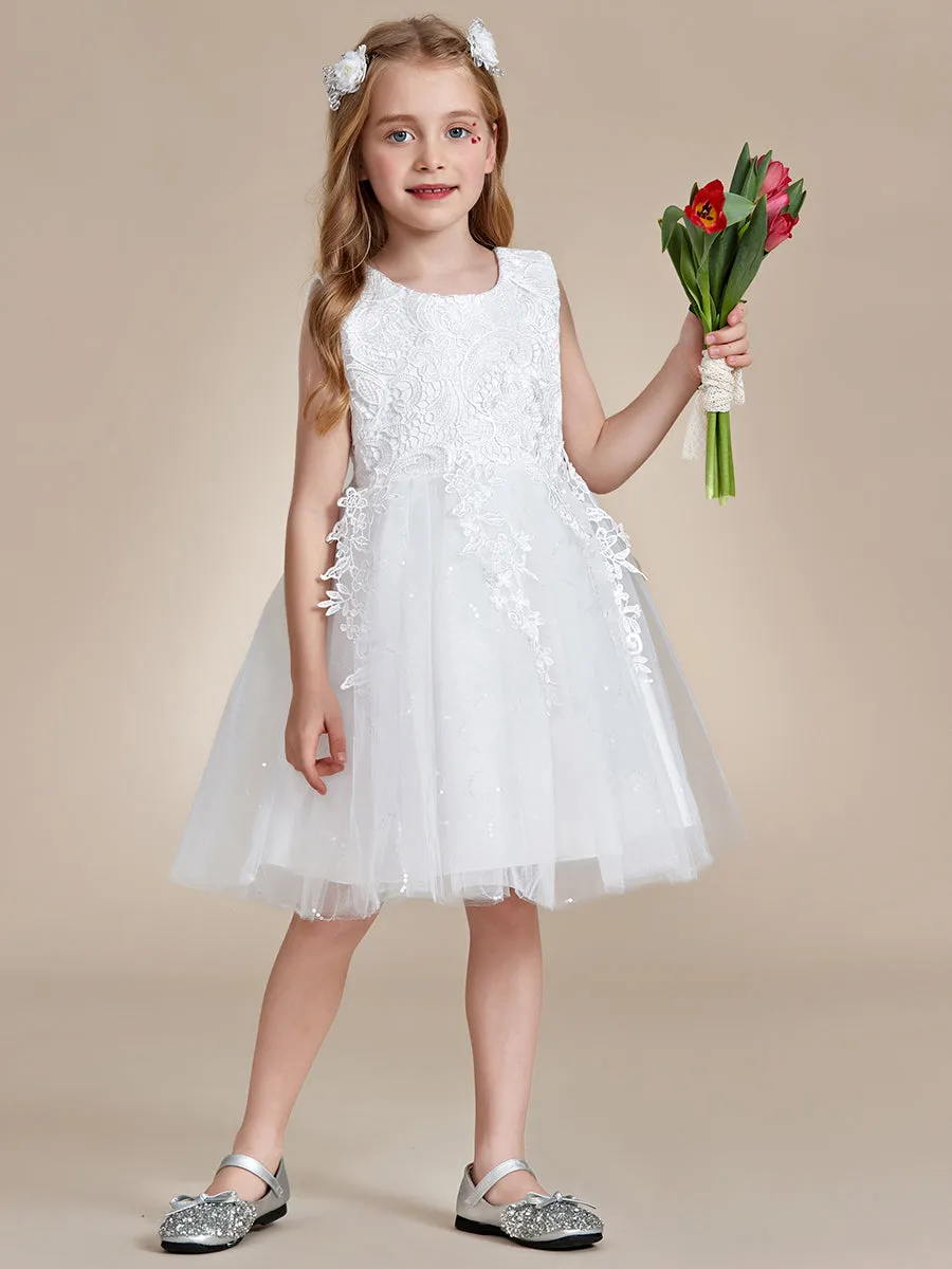 Elegant Lace Sleeveless Embroidered A-Line Flower Girl Dresses