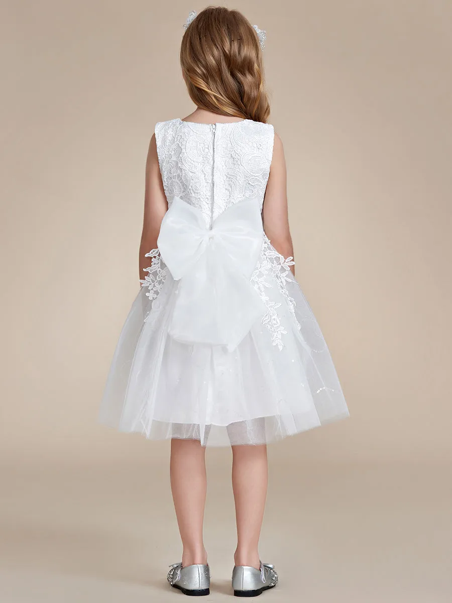 Elegant Lace Sleeveless Embroidered A-Line Flower Girl Dresses