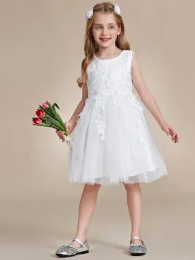 Elegant Lace Sleeveless Embroidered A-Line Flower Girl Dresses