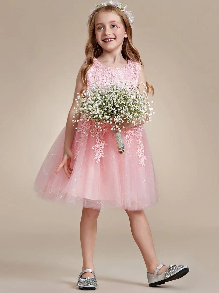 Elegant Lace Sleeveless Embroidered A-Line Flower Girl Dresses