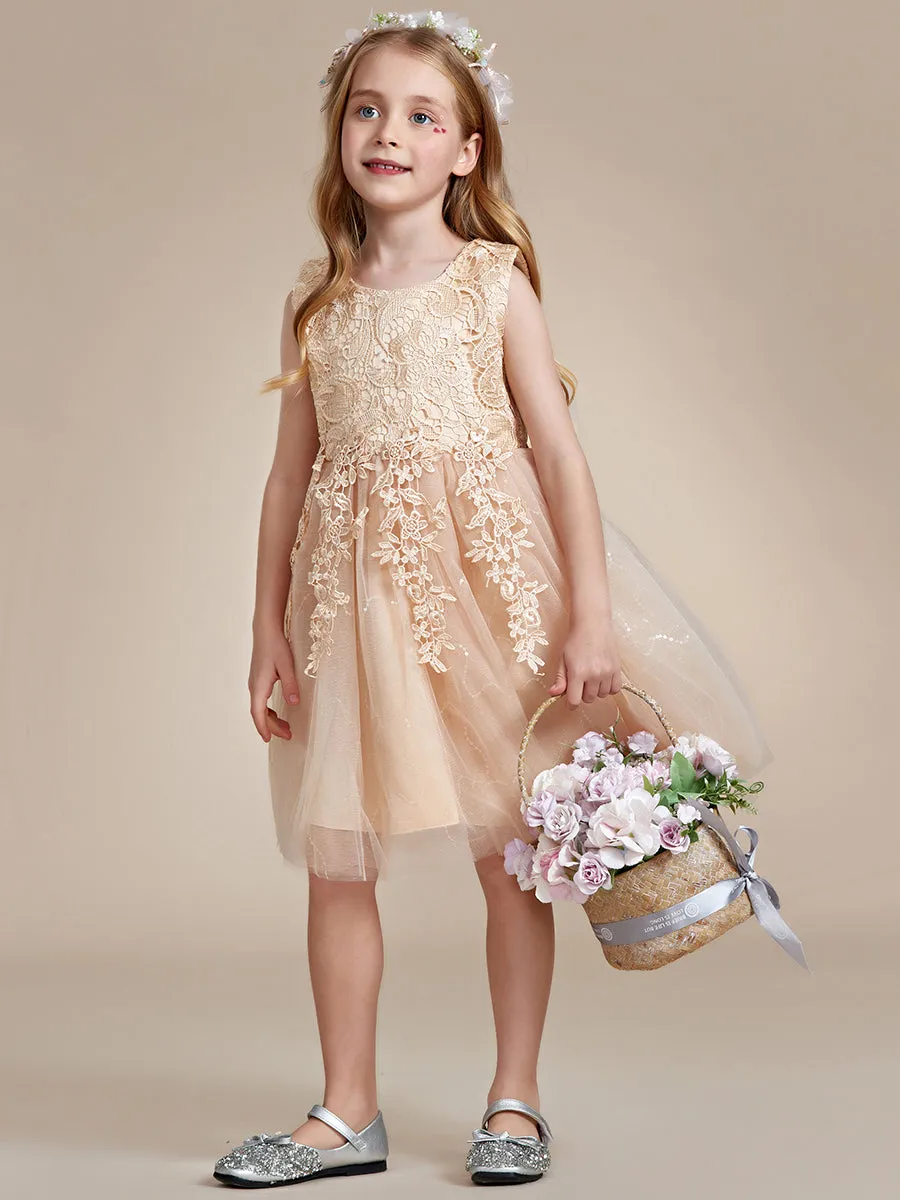 Elegant Lace Sleeveless Embroidered A-Line Flower Girl Dresses