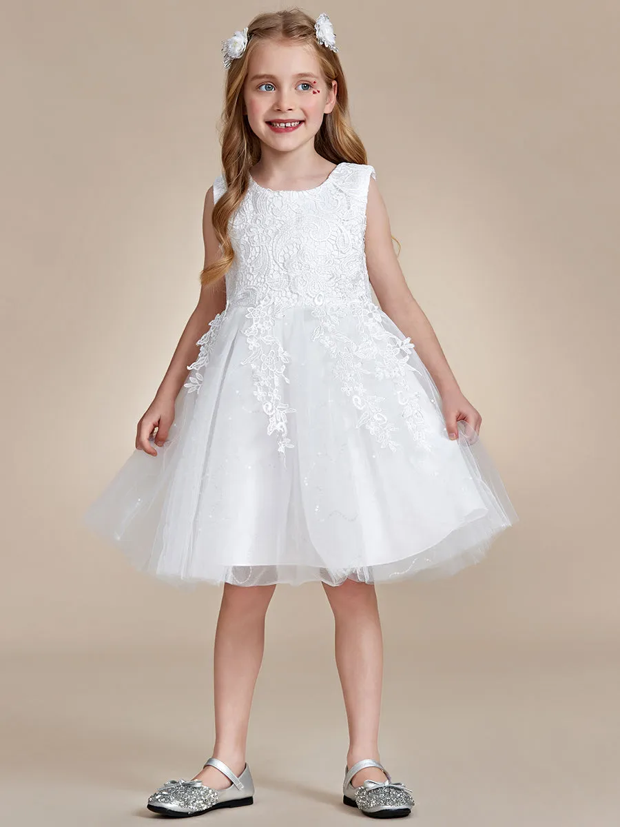 Elegant Lace Sleeveless Embroidered A-Line Flower Girl Dresses